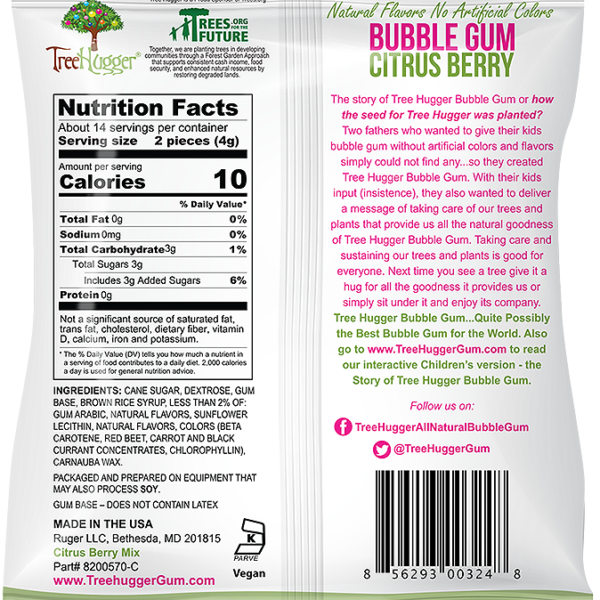 Tree Hugger Bubble Gum Citrus Berry 2 OZ Bag- ITEM 400151 (12 Bags)