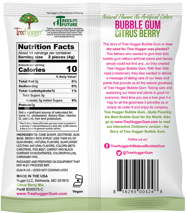 Tree Hugger Bubble Gum Citrus Berry 2 OZ Bag- ITEM 400151 (12 Bags) - Image 2